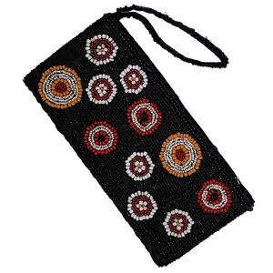 YKK Vintage Beaded Wristlet Clutch Bag Boho Boho Retro 90’s Black Multicolor